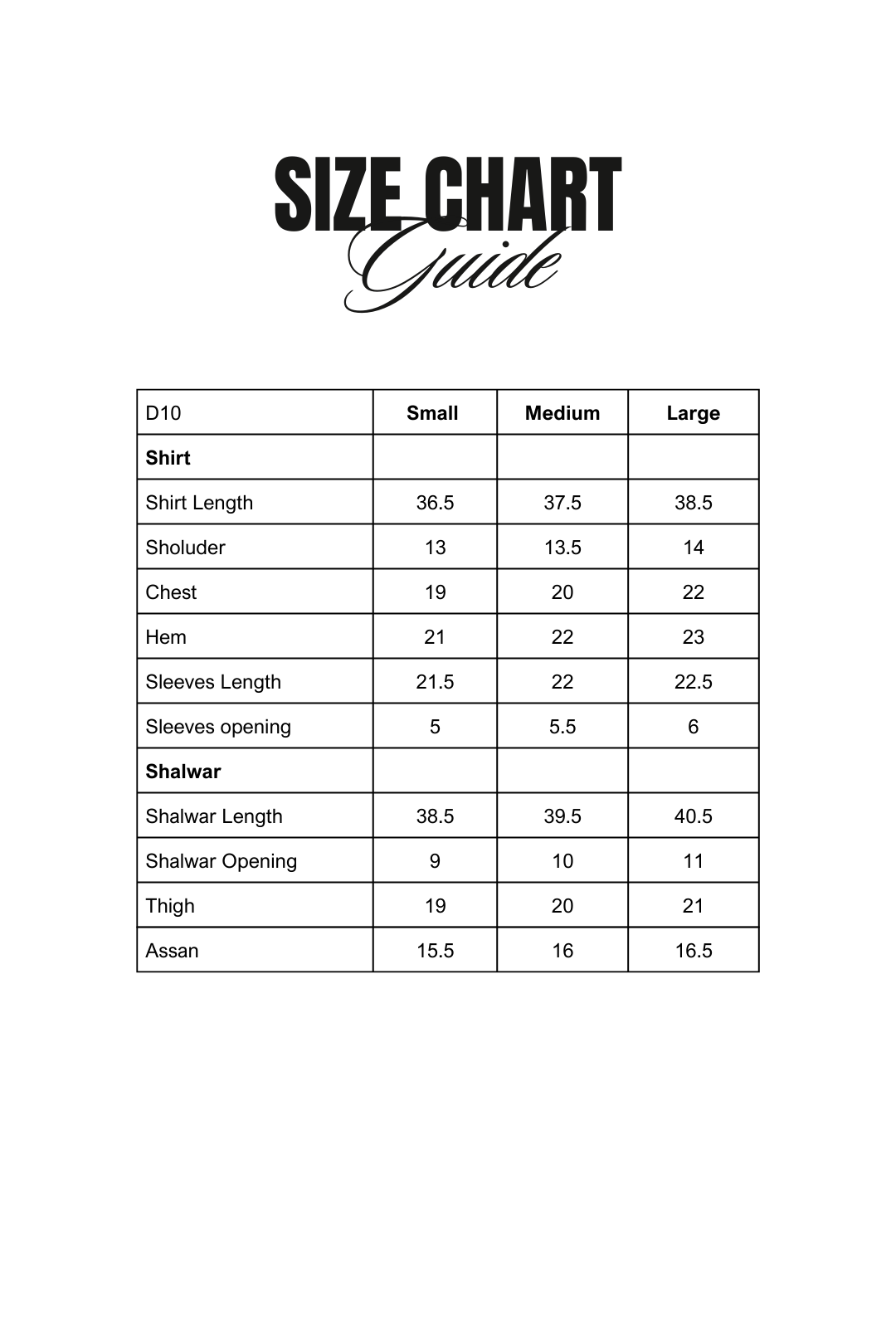 Size Chart
