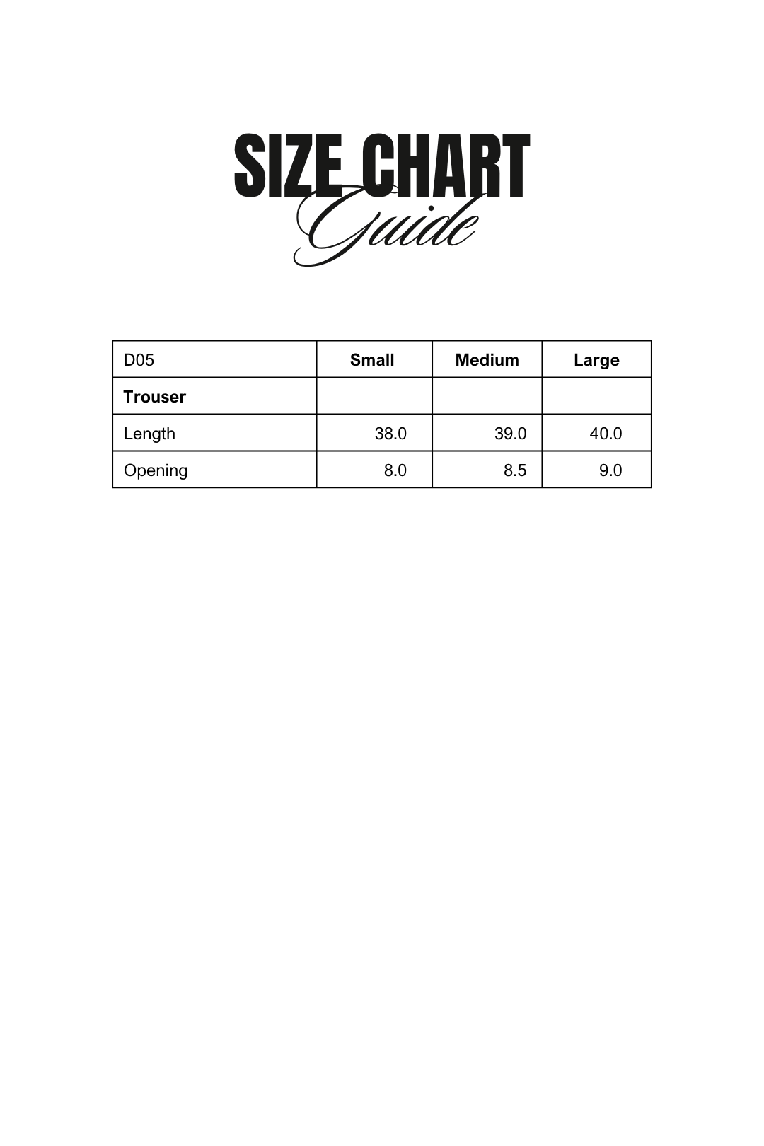 Size Chart