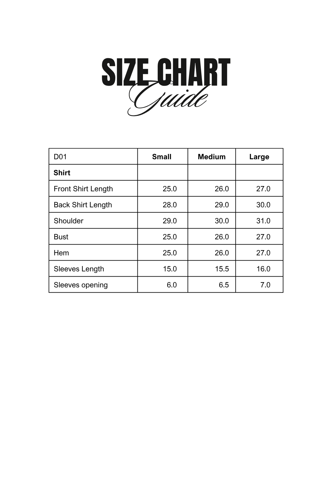 Size Chart