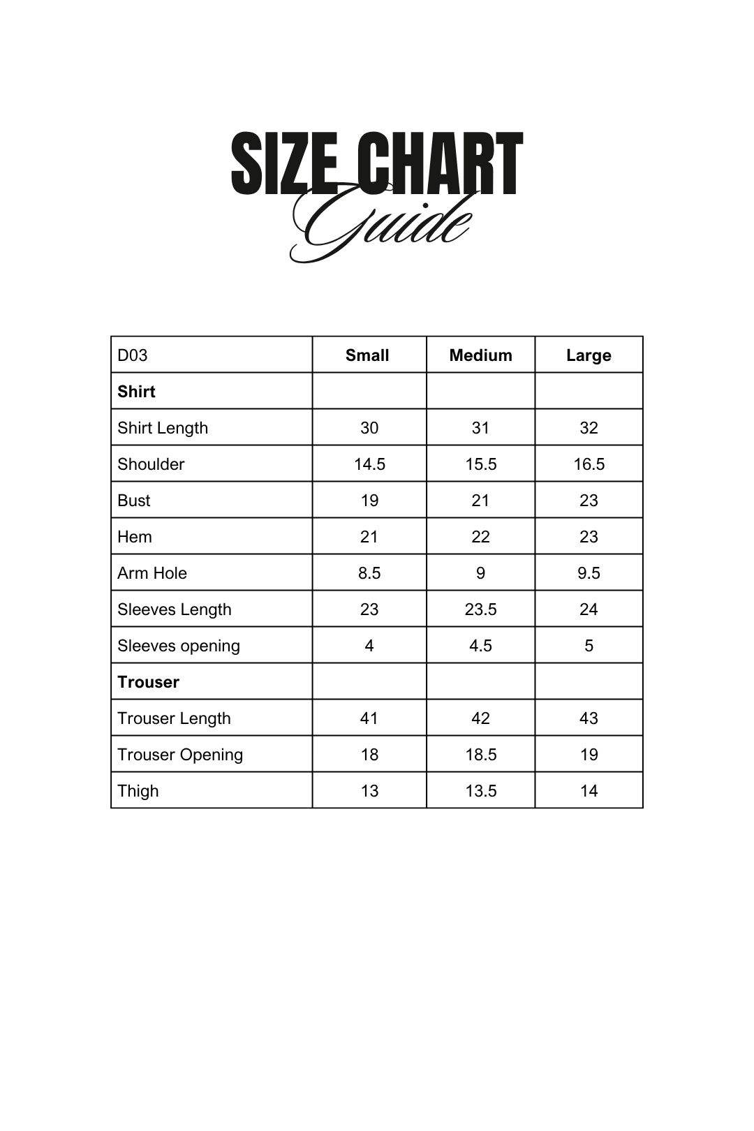 Size Chart