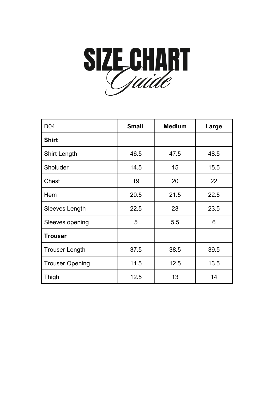 Size Chart