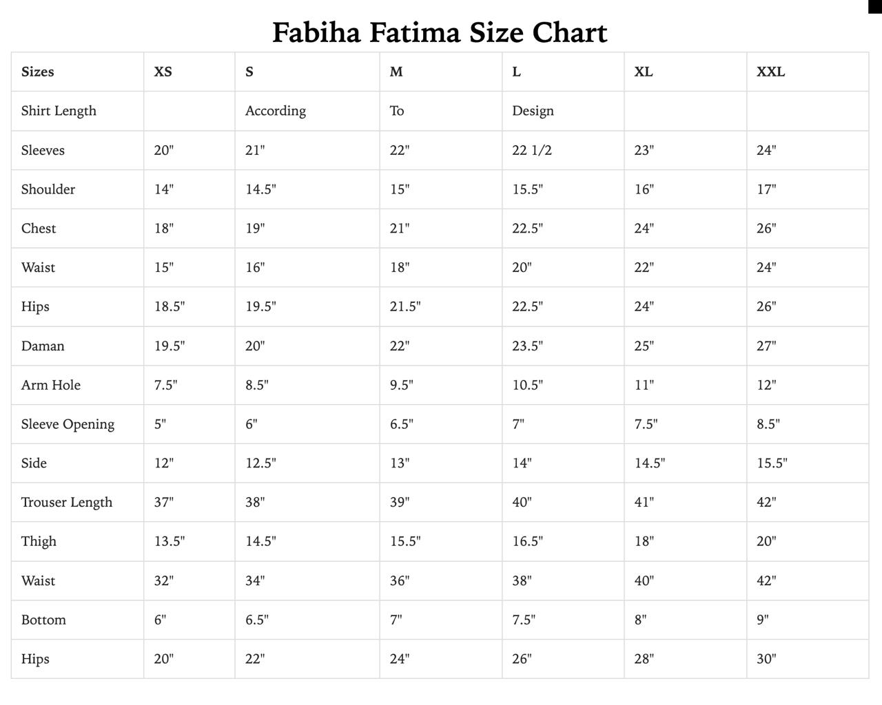 Size Chart